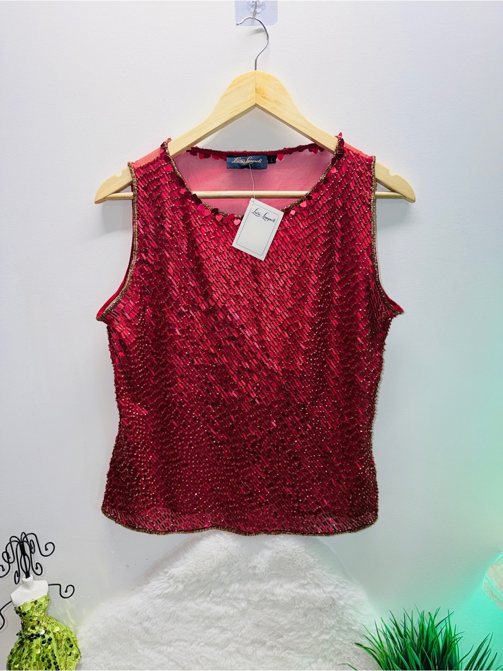 NWT Luisa Spagnoli Red Sequin Sleeveless Wedding Ready Date Dressy Blouse 💝